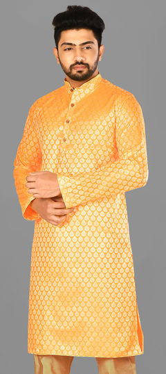 Yellow color Kurta in Blended fabric with Weaving work