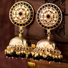 Gold Rodium Polish Black and Grey color Earrings in Metal Alloy studded with Kundan