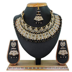 Gold Rodium Polish Black and Grey color Necklace in Metal Alloy studded with CZ Diamond