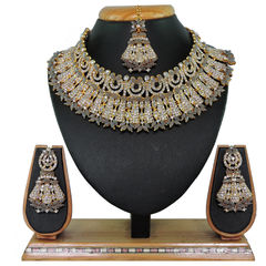 Gold Rodium Polish Black and Grey color Necklace in Metal Alloy studded with CZ Diamond