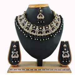 Gold Rodium Polish Black and Grey color Necklace in Metal Alloy studded with CZ Diamond