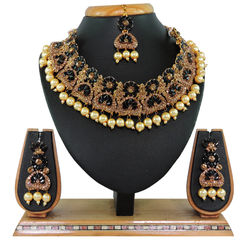 Gold Rodium Polish Black and Grey color Necklace in Metal Alloy studded with CZ Diamond