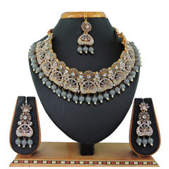 Gold Rodium Polish Black and Grey color Necklace in Metal Alloy studded with CZ Diamond