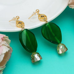 Gold Rodium Polish Green color Earrings in Metal Alloy studded with Crystal