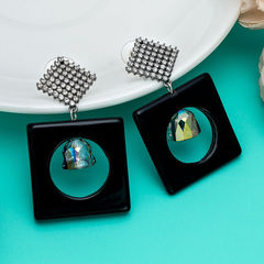 Silver Rodium Polish Black and Grey color Earrings in Metal Alloy studded with Crystal