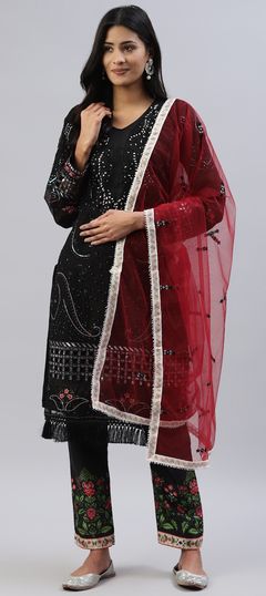 Black and Grey color Salwar Kameez in Georgette fabric with Embroidered, Resham, Thread work