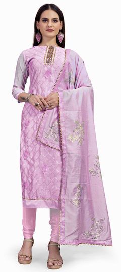 Pink and Majenta color Salwar Kameez in Chanderi Silk fabric with Mirror, Sequence work