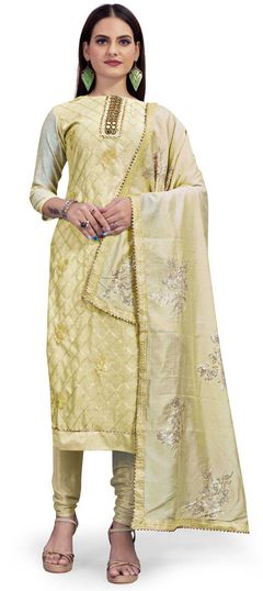 Beige and Brown color Salwar Kameez in Chanderi Silk fabric with Mirror, Sequence work