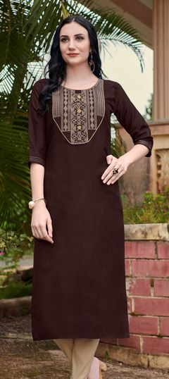 Purple and Violet color Kurti in Cotton fabric with Embroidered, Thread work