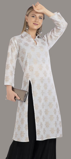 White and Off White color Kurti in Rayon fabric with Foil Print work