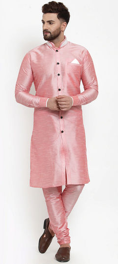 Pink and Majenta color Kurta Pyjamas in Dupion Silk fabric with Thread work