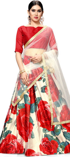 Multicolor color Lehenga in Satin Silk fabric with Floral, Printed work