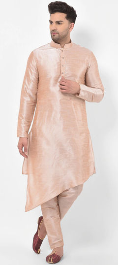 Pink and Majenta color Kurta Pyjamas in Art Dupion Silk fabric with Thread work