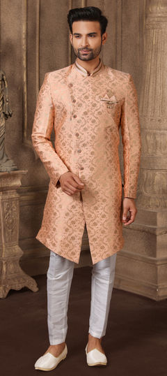 Pink and Majenta color IndoWestern Dress in Brocade, Jacquard fabric with Broches, Weaving work : 1771136