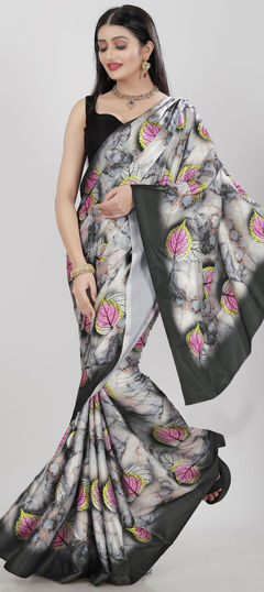 Multicolor color Saree in Satin Silk, Silk fabric with Digital Print, Floral, Printed work