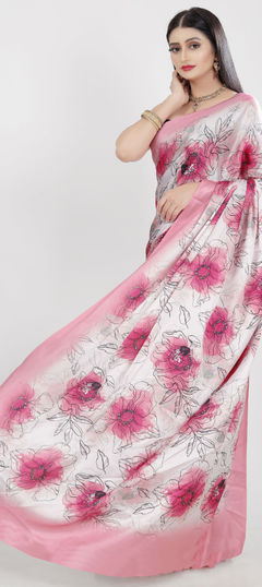 Multicolor color Saree in Satin Silk, Silk fabric with Digital Print, Floral, Printed work