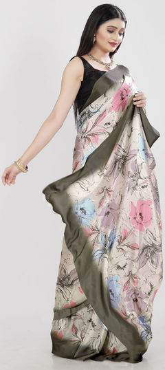 Multicolor color Saree in Satin Silk, Silk fabric with Digital Print, Floral work