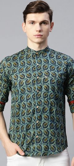 Blue color Shirt in Cotton fabric with Printed work