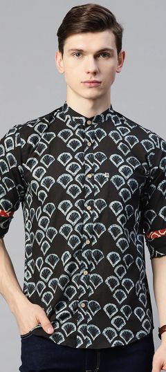 Black and Grey color Shirt in Cotton fabric with Printed work