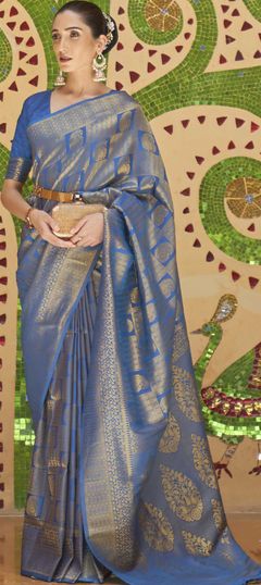 Blue color Saree in Handloom fabric with Weaving work