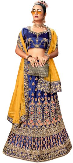 Blue color Lehenga in Satin Silk fabric with Embroidered, Stone, Thread, Zari work