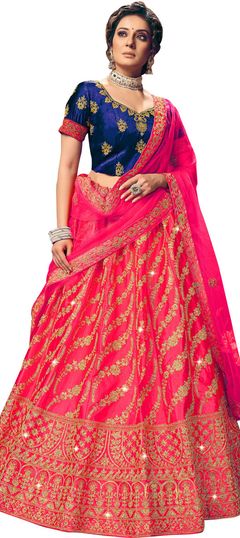 Pink and Majenta color Lehenga in Satin Silk fabric with Embroidered, Stone, Thread, Zari work