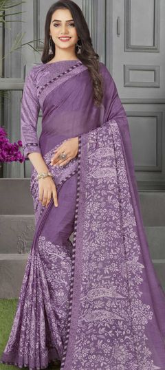 Casual, Party Wear Purple and Violet color Saree in Georgette fabric with Classic Floral, Printed work : 1773413