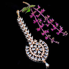 Gold Rodium Polish White and Off White color Mang Tikka in Metal Alloy studded with CZ Diamond