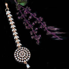 Gold Rodium Polish White and Off White color Mang Tikka in Metal Alloy studded with CZ Diamond