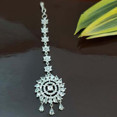 Gold Rodium Polish White and Off White color Mang Tikka in Metal Alloy studded with CZ Diamond