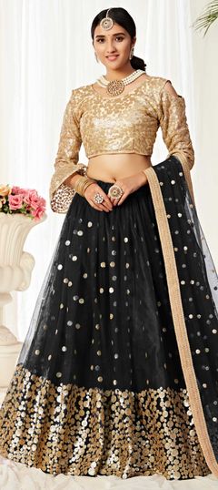 Black and Grey color Lehenga in Net fabric with Sequence work