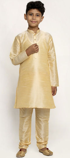 Beige and Brown color Boys Kurta Pyjama in Art Dupion Silk fabric with Thread work : 1774342