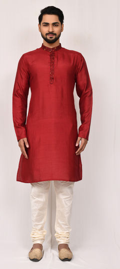 Red and Maroon color Kurta Pyjamas in Art Silk fabric with Sequence, Thread work