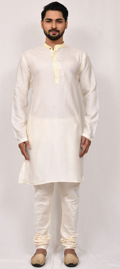 White and Off White color Kurta Pyjamas in Art Silk fabric with Mirror work