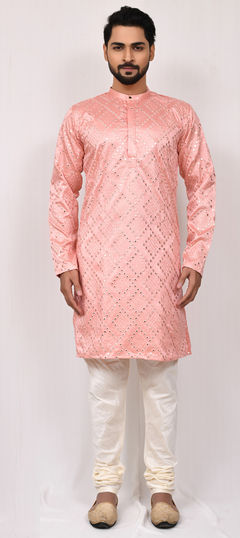 Pink and Majenta color Kurta Pyjamas in Art Silk fabric with Mirror work