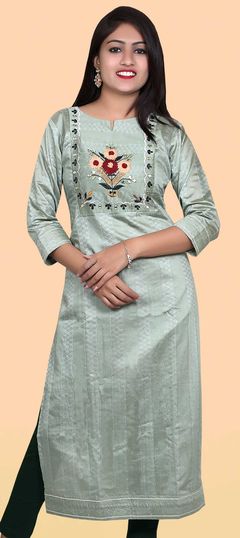 Casual Black and Grey color Kurti in Viscose fabric with Long, Straight Embroidered, Thread work : 1775076