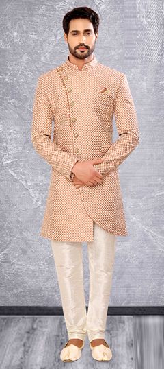 Pink and Majenta color IndoWestern Dress in Brocade fabric with Weaving work