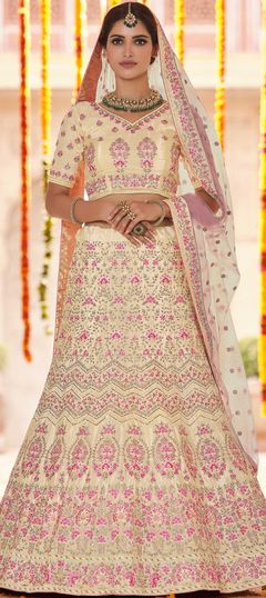 Bridal, Wedding Beige and Brown color Lehenga in Crepe Silk fabric with A Line Sequence, Thread, Zircon work : 1775508