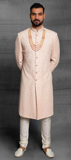 Pink and Majenta color Sherwani in Silk fabric with Embroidered, Thread work