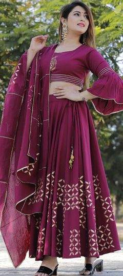 Purple and Violet color Ready to Wear Lehenga in Cotton fabric with Block Print work