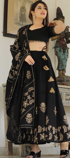 Black and Grey color Ready to Wear Lehenga in Cotton fabric with Block Print work