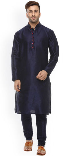 Blue color Kurta Pyjamas in Dupion Silk fabric with Thread work