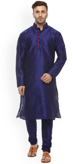 Blue color Kurta Pyjamas in Dupion Silk fabric with Thread work