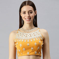 Yellow color Blouse in Lycra, Net fabric with Embroidered, Resham, Stone, Thread work : 1776916