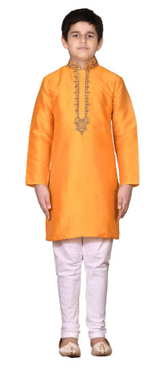 Orange color Boys Kurta Pyjama in Art Silk fabric with Thread, Zari work : 1777020