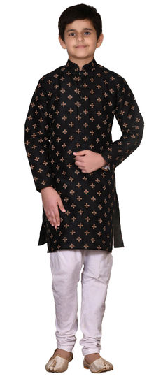 Black and Grey color Boys Kurta Pyjama in Art Silk fabric with Printed work : 1777022