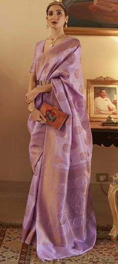 Pink and Majenta color Saree in Art Silk, Silk fabric with Weaving work