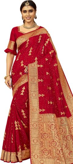 Red and Maroon color Saree in Art Silk, Silk fabric with Sequence work