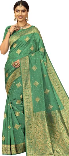 Green color Saree in Art Silk, Silk fabric with Sequence work