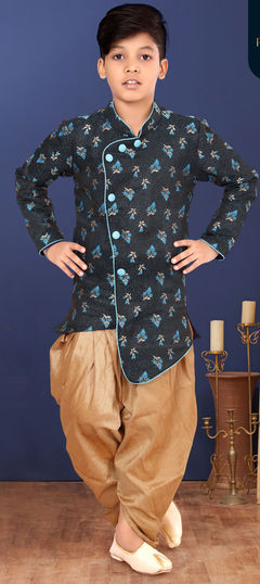 Black and Grey color Boys Indo-Western in Jacquard fabric with Weaving work : 1777311